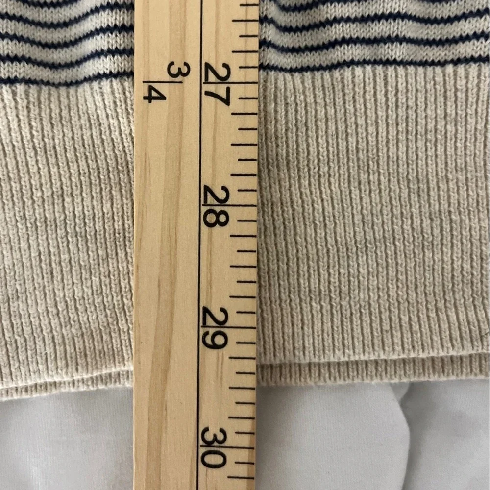 J Crew Mens Striped Crewneck Sweater‎ XL Beige Navy Cotton V-Neck - Picture 7 of 8